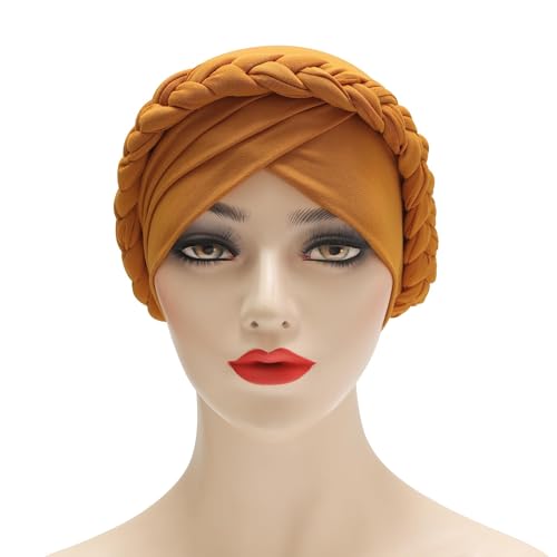 ZLYC Chemo Headwear for Women Pre Tied Turban Headwear Lightweight Beanie Hat - color: Braid Yellow