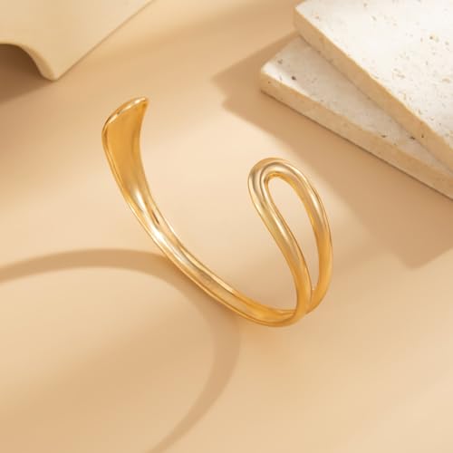 Arm Cuff for Women Gold Upper Arm Bracelet Minimalist Adjustable Cuffs Bangle Punk Dress Jewelry - style: Gold B