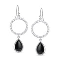 LeCalla 925 Sterling Silver Drop & Dangle Earrings for Women | Handmade Hammered Textured Drop Dangle Earring Jewelry | Women's Hammered Earrings Jewelry for Gift Mom Wife - color: Open Circle Black Onyx