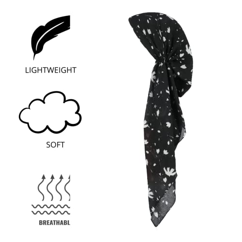 Pretied Head Scarves for Women Featuring Lightweight Crimped Material and Attractive - color: Black/White
