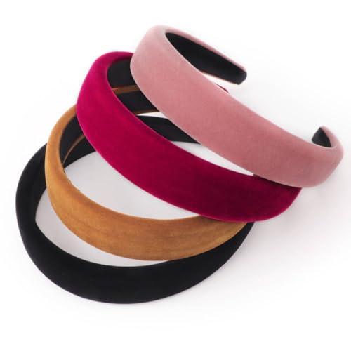 DRESHOW 4 Pcs Velvet Wide Headbands for Women Girls Turban Vintage Boho Head Bands Fashion Non Slip Head Wraps Hoop Hair Accessories - color: 4 Pack: Black, Pink, Coffee, Red