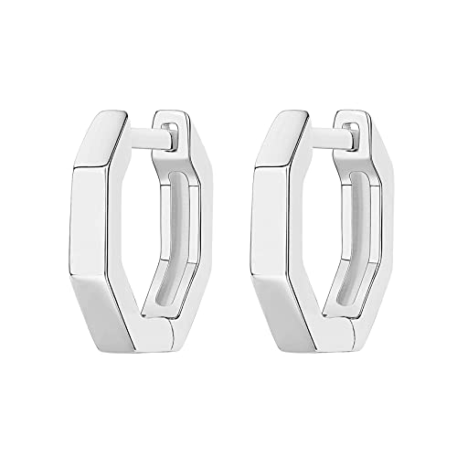 PAVOI 14K Gold Plated Chunky Huggies Earrings for Women - 925 Sterling Silver Posts Small Gold Huggie Hoop Earrings - Ultra Thick Hoops Trendy Jewelry - style: Geometric