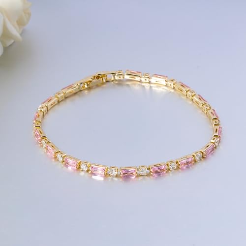 CiNily Adjustable Tennis Bracelets for Women Teen Girls Rainbow Cubic Zirconia Bracelet 14K White Gold Plated Hypoallergenic Slider Bracelet Jewelry Gift - color: Gold-Pink white cz
