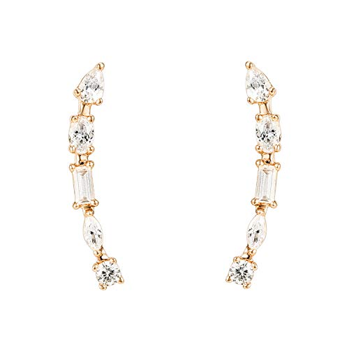 PAVOI 14K Gold Plated Cubic Zirconia Ear Crawler Earrings - Faux Diamond Ear Climber Fashion Earrings for Women - style: Collage