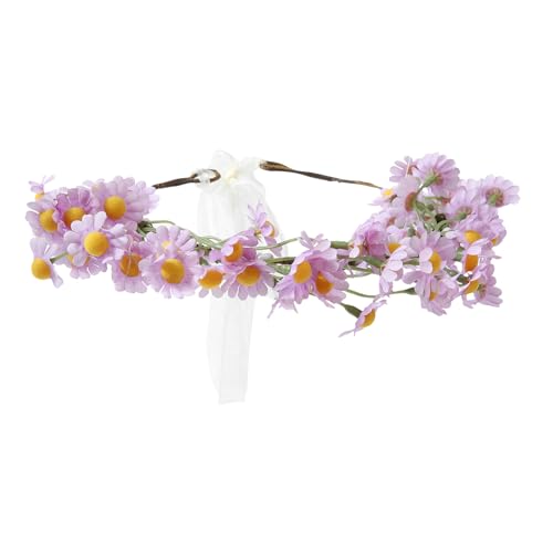 AWAYTR Flower Hippie Floral Crown - Boho Sunflower Headband for Women, Hippie Costume and Hair Accessories (Purple) - color: Purple
