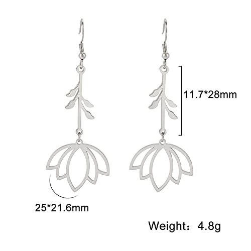 TEAMER Stainless Steel Lotus Flower Dangle Earrings Bohemian Drop Earring Unique Geometric Jewelry for Women - color: Lotus 1-Steel Color