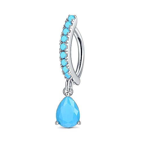 FIBO STEEL 14G Clicker Belly Rings 316L Surgical Steel Dangle Belly Button Ring CZ Teardrop Pendant Navel Rings Barbell Body Piercing Jewelry - color: Blue