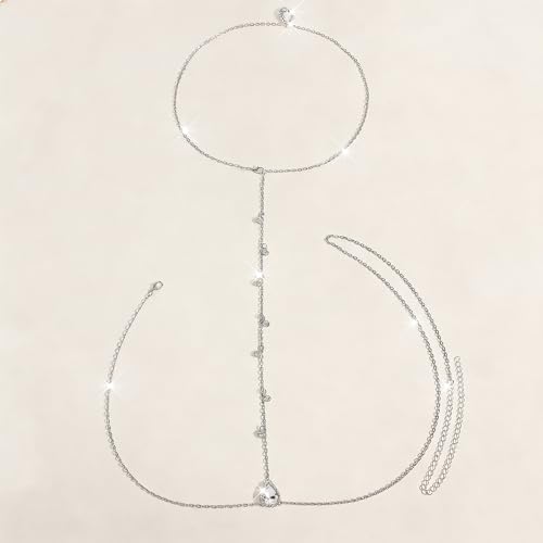 Sexy Crystal Back Chain Necklace for Women Rhinestone Simple Body Chain Gold Silver Backdrop Chain Body Jewelry Wedding Bridal Party Prom - color: Silver