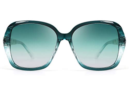 FEISEDY Polarized Women Square Sunglasses Sparkling Composite Shiny Frame B2289 - color: Emerald Green