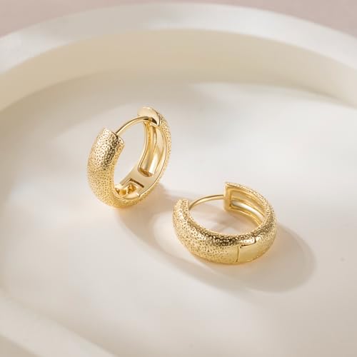 SPACMAG 14K Gold Hoop Earrings, Dot-Textured, 16mm x 5mm, Women's Hoop Earrings, 2 Count
