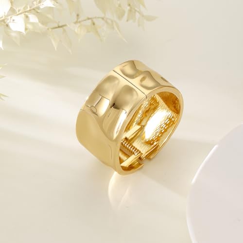 Bangle Bracelets for Women | 14K Gold Plated Trendy Wide Bracelets | Hinged Arm Cuff Bangles Chunky Bracelet for Women - color: Style B-Gold Plated Bangles