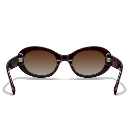 MERRY'S Modern Oval Round Acetate Sunglasses for Women UV400 Polarized Sunglasses S6191 - color: Leopard Frame/Brown Gradient Lens