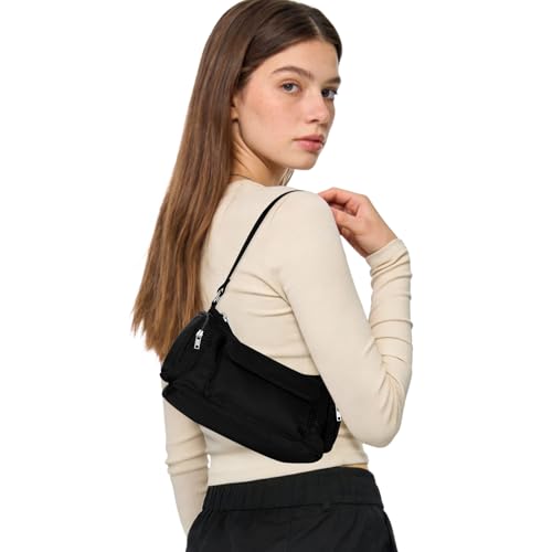 Black Shoudler Bag Nylon Brandy Shoulder Purse Multi-pocket Hobo Handbag for Women