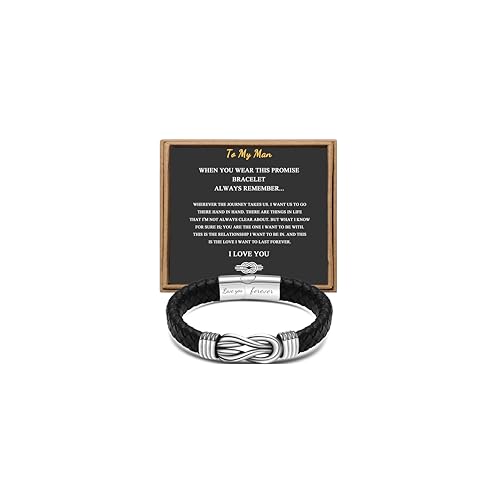 Gift for Men Black Braided Leather Infinity Bracelet for Men Dad Husband Boyfriend Son Grandson Brother Nephew Uncle Forever Linked Together Stainless Steel Engraved with Love You Forever Jewelry 7.5|8.5|9 Inches - color: To My Man-Wherever the journey ta