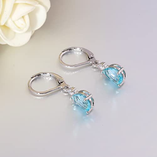 CiNily Teardrop Leverback Dangle Earrings for Women Hypoallergenic 14K Gold Plated Cubic Zircon Drop Earrings Fashion Crystal Earrings for Girls Jewelry Christmas Gifts - color: White Gold-Blue CZ
