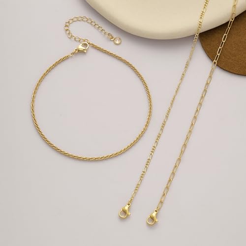 Ankle Bracelets for Women Gold/Silver Plated Anklets for Women Cuban Snake Beads Figaro Paperclip Box Link Chain Layered Anklet Set Dainty Fashion Waterproof Anklet Jewelry Gift for Women