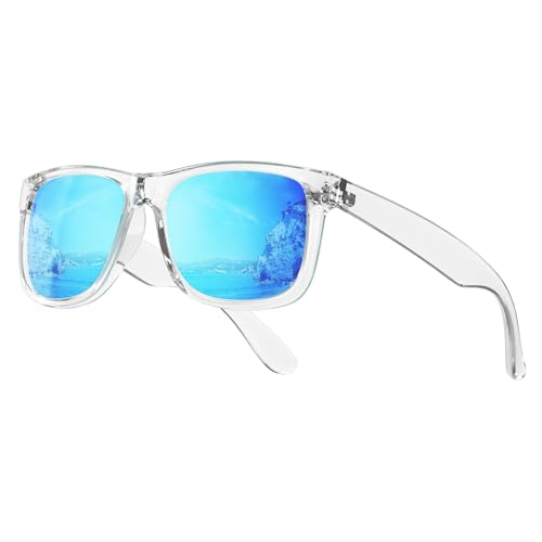 KALIYADI Womens-Sunglasses Polarized-Sunglasses for Women: Retro Trendy Sun Glasses With UV400 Protection for Driving Travel - color: Z05-bright Transparent Frame Ice Blue Lens