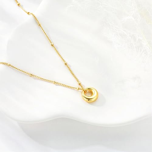 M MOOHAM Gold Necklace for Women Non Tarnish - Dainty 14K Gold Plated Beaded Chain Small Pendant Necklaces Simple Pearl Circle Beads Teardrop Pendant Necklace for Women Trendy Jewelry Gifts - color: Circle Pendant