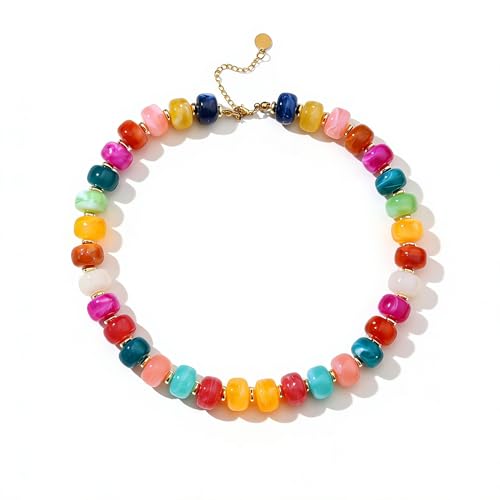 Chunky Beaded Statement Necklace for Women Trendy Colorful Boho Resin Bead Choker Necklaces Summer Handmade Jewelry Gifts Accessories - color: Colorful - 1