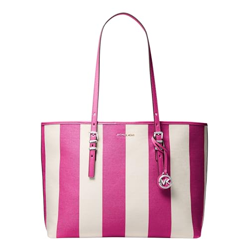 Michael Kors Quinn Large Tote - color: Silver-tone Hardware/Canvas/Raspberry