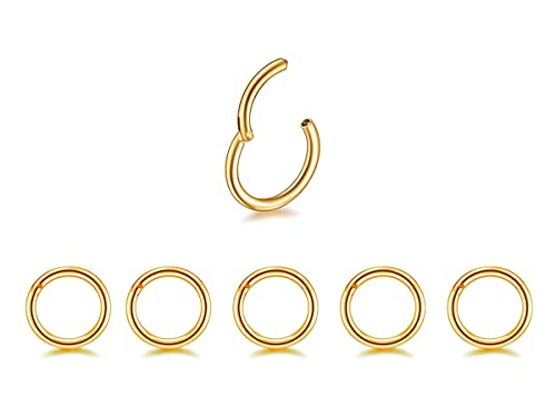 5Pcs 16G 18G Surgical Steel Nose Rings Hoop Tragus Septum Cartilage Hoop Earrings For Women Men Body Piercing Jewelry Kit Bar Length 6mm/8mm/10mm/12mm/14mm - style: 5Pcs -16G - Gold - 8mm