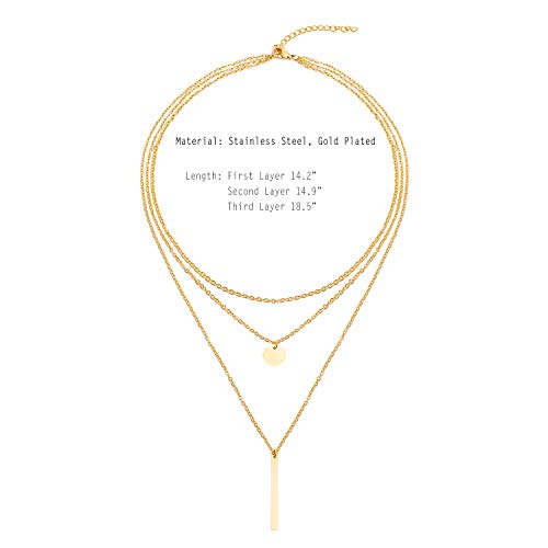 Disc Bar Pendant Layering Necklace Stainless Steel Layered Chain Choker - color: 14K Gold Plated