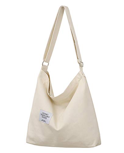 Covelin Women's Retro Large Size Canvas Shoulder Bag Hobo Crossbody Handbag Casual Tote - color: Beige