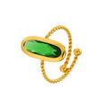18K Gold Plated Adjustable Twisted Rings for Women Non Tarnish Oval Czech Glass Stone Stainless Steel Statement Rings Open Gemstone Boho Stackable Band Jewelry - color: Green
