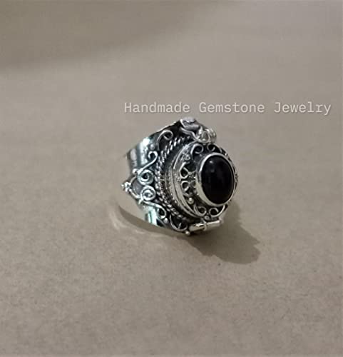 Black Onyx Ring, Poison Box Ring, Black Stone Ring, Birthstone Ring, Locket Ring, Poison Pill Box, Designer Box Ring, Healing Crystal Ring, Secret Message Ring, Natural Black Onyx Jewelry