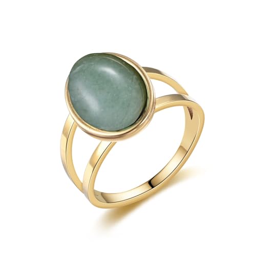 Turquoise Western Ring for Women. 18k Gold Plated Statement Rings with Blue Stone. Retro Boho Chic Jewelry. Elegant Statement Ring for Classic Style - color: Jade