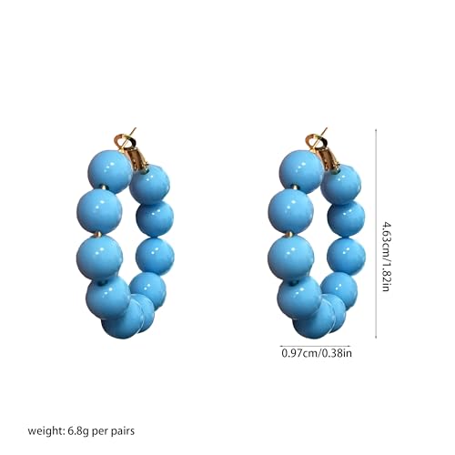 Summer Candy Colored Bead Earrings Lightweight Dainty Acrylic Geometry Hoop Earrings for Women Cute Boho Chic Handmade Jewelry - color: Sky Blue