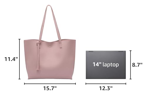 Dreubea Women's Soft Faux Leather Tote Shoulder Bag from, Big Capacity Tassel Handbag - color: Baby Pink