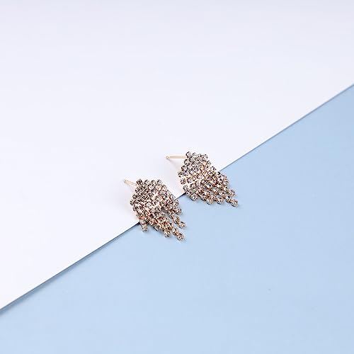Boho Crystal Tassel Drop Earrings Rhinestone Chandeliers Earrings Cz Paved tassel Earrings tiny rhinestone dangle Earrings wedding Jewelry for Women and Girls