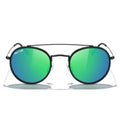 MERRY'S Retro Round Polarized Sunglasses - Unisex Double Bridge Sun Glasses - color: Matte Black Frame/Matte Black Bridge/Green Mirror Lens