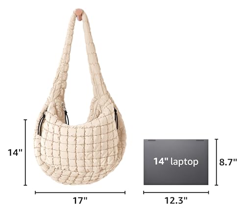 ODODOS Quilted Carryall Tote Bag for Women Crossbody Hobo Lightweight Padding Shoulder Bag - color: Ivory