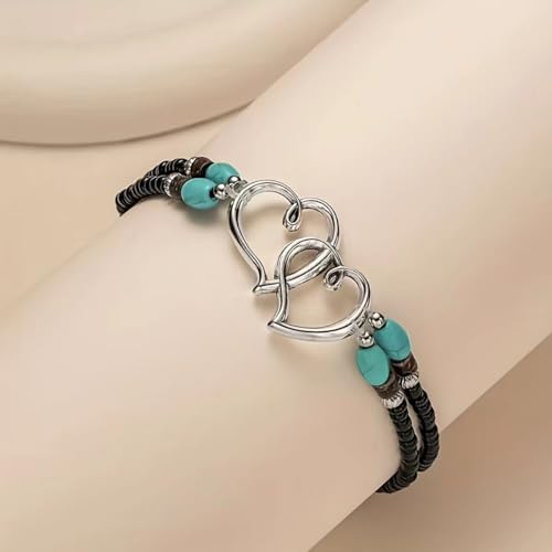 Ankle Bracelets for Women Waterproof Elastic Heart Anklet Stretchy Ankle Bracelets Colorful Beaded Anklets Boho Ankle Bracelets Silver Beach Anklet Jewelry Accessories for Summer - color: Silver Black Anklets