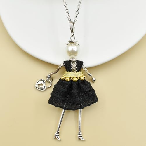 Crystal Paris Doll Necklace for Women, Handmade Cute Dress Long Chain Pendant Necklace Prom Costume Jewelry - style: 25