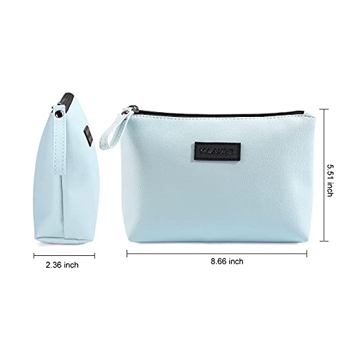 MAANGE Cosmetic Bags for Women Small Makeup Bag for Purse Pu Leather Makeup Pouch Travel Makeup Bag with Zipper Make Up Bag for Travelling - color: Blue