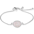 Humble Chic NY Simulated Druzy Chain Bracelet for Women - Boho Stackable Adjustable Bolo Slider Bracelet - color: Silver - White Created Opal