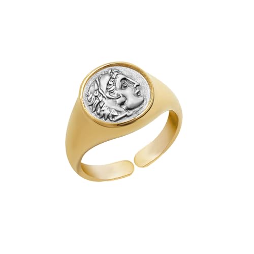 Antique Gold-Tone Hercules Rings for Women Men Unique Retro Pinky Signet Hip Hop Punk Finger Band Statement Thumb Middle Knuckle Ring Fashion Comfort Fit Personalise Greek Mythology Jewelry for Husband