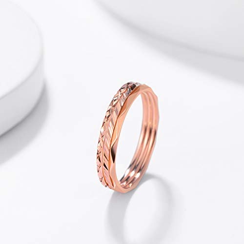 KAZITSAN 1mm 3pc Women Men Stainless Steel Rings fashion Plain Band Knuckle Stacking Midi Rings Silver/Rose Gold Wedding Band Comfort Fit - color: RoseGold