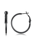 FOCALOOK 14K Gold Plated Lightweight Large Hoops| 2mm Thin Hoop Earrings for Women 30/40/50/70/100mm - color: 01.Black, size: 30mm