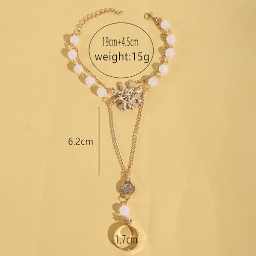 Hand Chain Bracelets for Women Elegant Gemstone Flower Hands Harness Bracelet Adjustable Finger Ring Bracelet Hand Chain Wrist to Finger Hand Jewelry Gift for Women - color: White