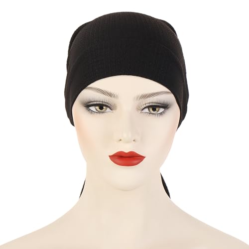 YYAOJHAO Pre Tied Bandanas Headscarf for Women - Solid Wave Chemotherapy Caps Headwrap Chemo Turban Headwear Hats - color: Black
