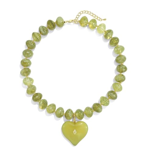 Elegance 11 designs Chunky Heart Necklace for Women, Colorful Acrylic Beaded Statement Puff Heart Necklace, Cute Boho Y2K Choker Necklace for Gift Jewelry - color: Green