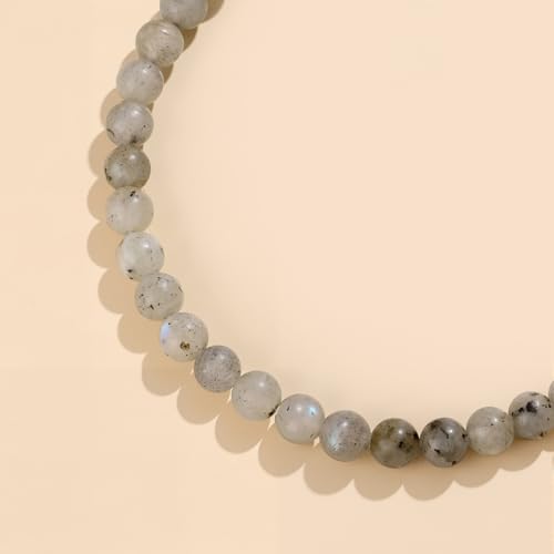 Natural Gemstone Beads Bracelets Healing Crystal Stone Beaded Bracelet for Women Men Handmade Spiritual Jewelry Gifts - color: Labradorite, size: Round Beads