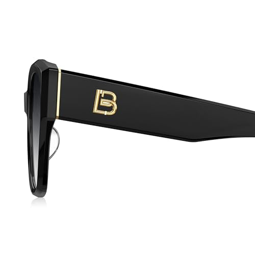 BOLON Women Trendy Cat Eye Polarized Sunglasses, Exclusive Eyewear Brand of EssilorLuxottica - color: Shiny Black/Grey Gradient Non-polarized Small