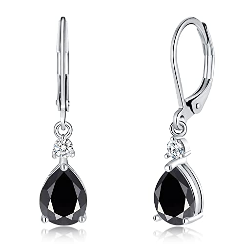 CiNily Teardrop Leverback Dangle Earrings for Women Hypoallergenic 14K Gold Plated Cubic Zircon Drop Earrings Fashion Crystal Earrings for Girls Jewelry Christmas Gifts - color: White Gold-Black CZ