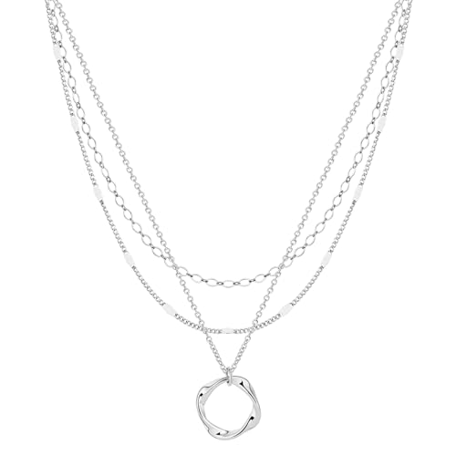 BBV Layered Gold Necklaces for Women Stackable Dainty 14K Gold Plated Silver Chain Necklace Layering Cute Fashion Pendant Choker Necklaces Trendy Jewelry Set Gifts for Women - color: silver, style: Oval paper clip flat strip square