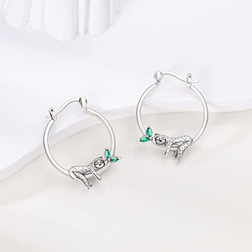 NARMO 925 Sterling Silver Hoop Earrings for Women Hypoallergenic Lightweight Simple Huggie Hoop Earrings Twisted Hoop Earrings Colorful Cubic Zirconia Hoop Earrings Rainbow Hoop Earrings - color: Sloth